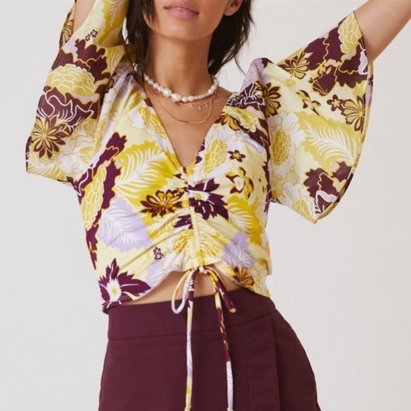 NWOT MAEVE ANTHROPOLOGIE FLORAL FLUTTER CINCHED TOP L - Picture 3 of 10